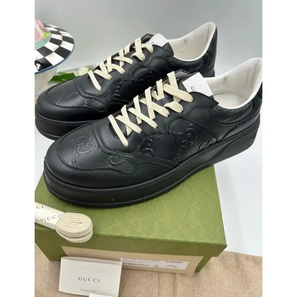 Men's Gucci, GG embossed leather sneakers size 13 fits 13.5 US made in Italy